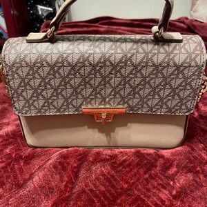 Anne Klein Geometric Patterned Satchel in Brown and Tan